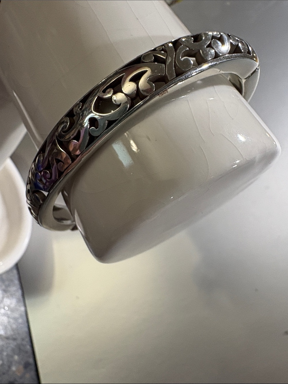 Brighton Silver Filigree Hinged Bangle Bracelet Small Excellent like New